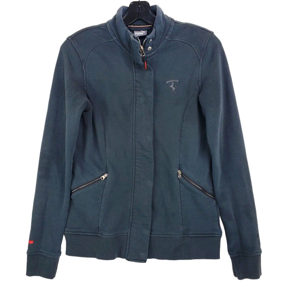 PUMA Jacket FERRARI Womens Medium Black SCUDERIA FORMULA 1 Shield Logo Full Zip